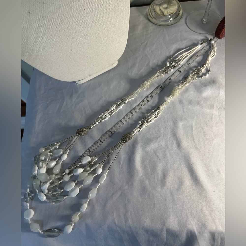 Long glass and seed bead statement necklace - Picture 3 of 5